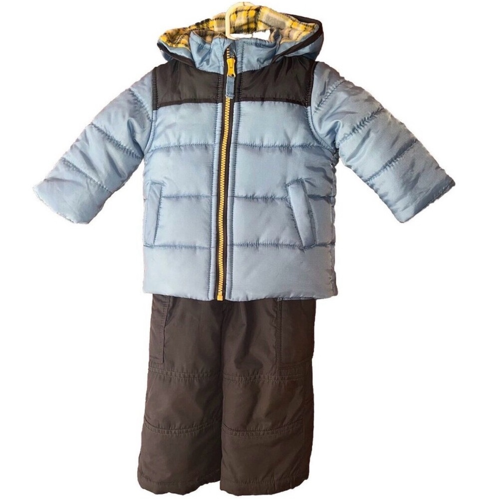 CARTERS - Two Piece Gray Snow Pants Bibs & Blue Jacket - Baby 12 Months